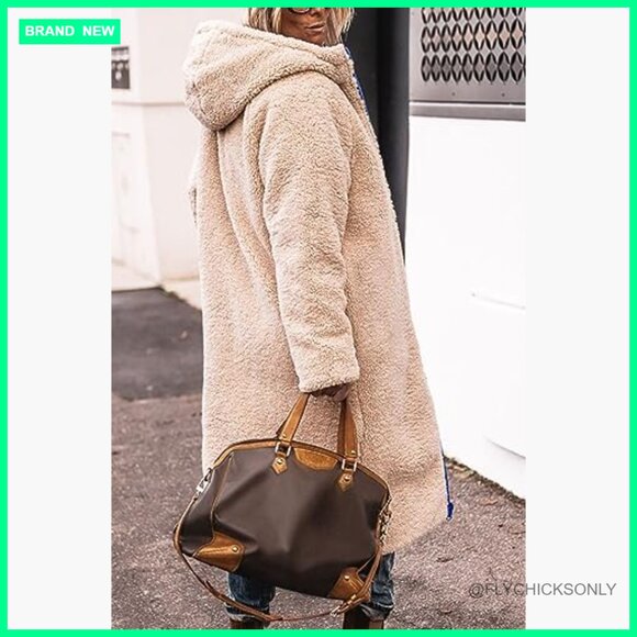 Oversized Shearling Fleece Long Coat Jacket with Pockets - Picture 6 of 7